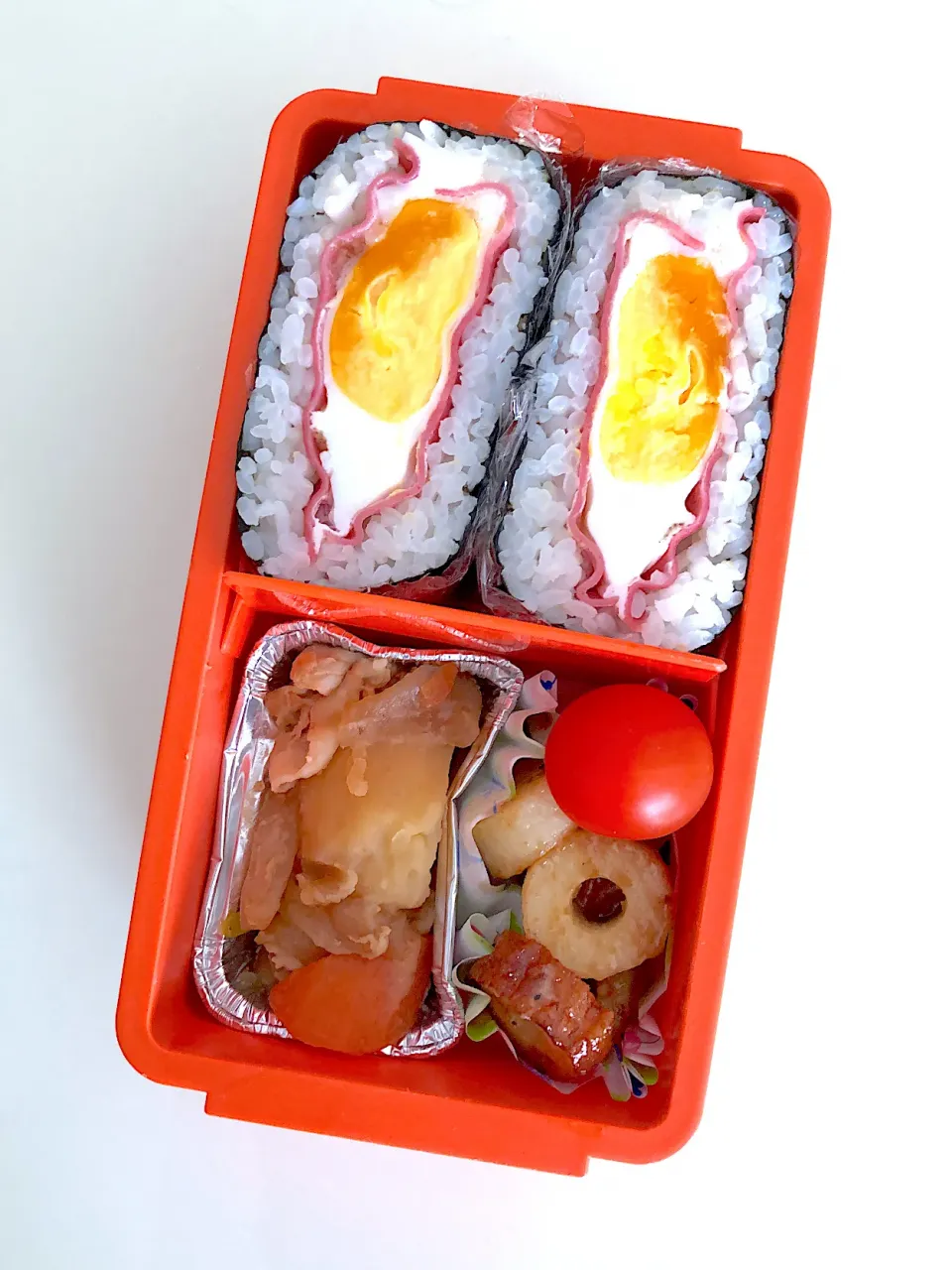 レンチンハムエッグのおにぎらず弁当♪|ikumonさん