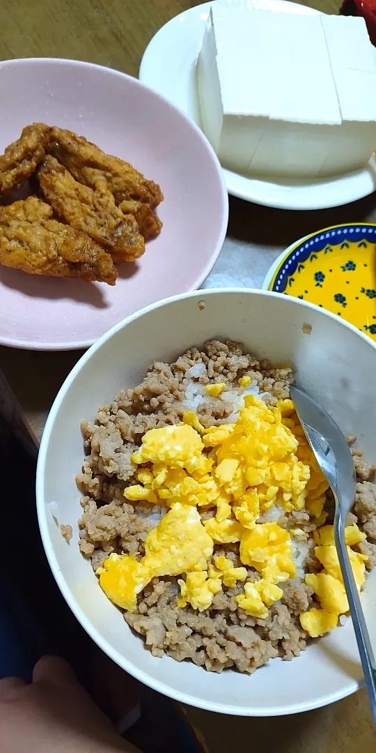 そぼろ丼とチキチキボーン🍗|junさん