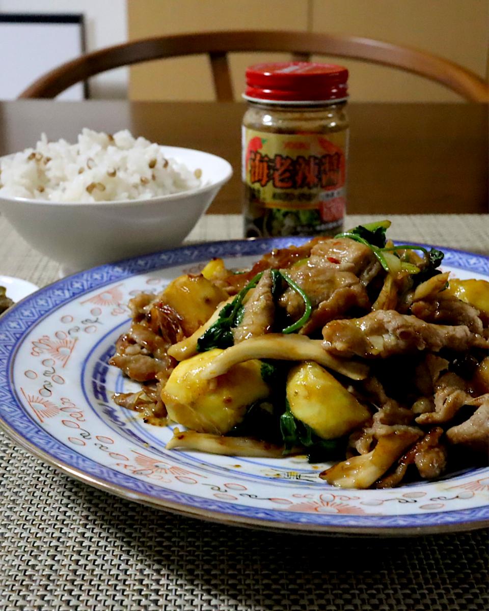 豚肉と栗の海老辣醬炒め