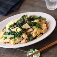 🆔 448388 【高野豆腐と豚肉のニラ玉炒め】味しみしみ・ヘルシー・食材３つ