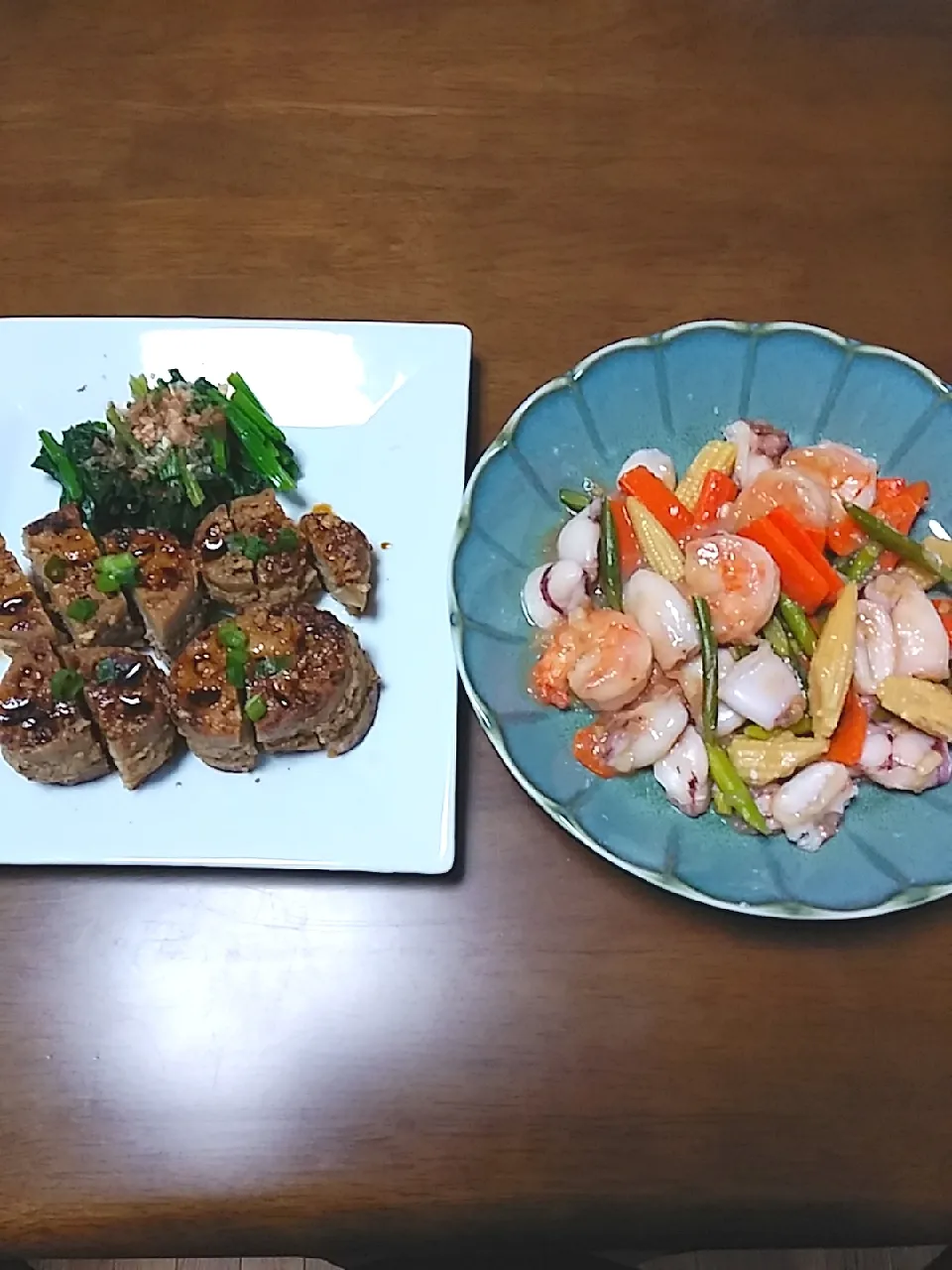 蓮根のハサミ照り焼き
海鮮の中華炒め|オプさん