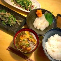 Snapdishの料理写真:アジのタタキとカワハギのお刺身|しえさん