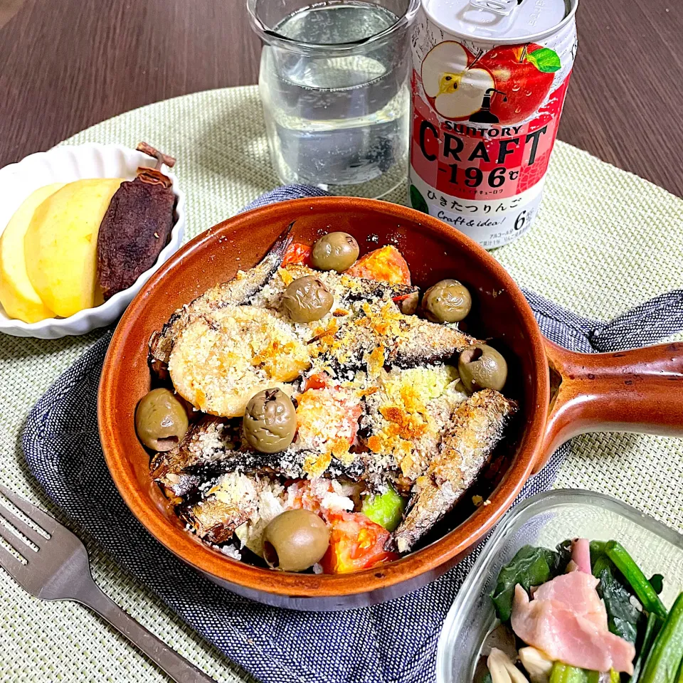 1/15晩ご飯：オイルサーディンのパン粉グリル|ななみんさん