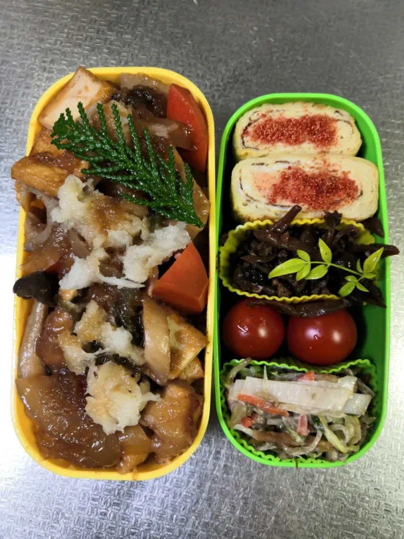 いいひとあっちゃんのおやじ手詰お弁当　豆腐百珍シリーズ「鶏と豆腐のおろし南蛮載せ盛り」|いいひとあっちゃんさん