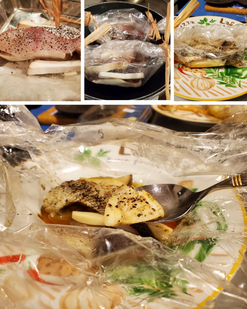 耐熱フイルムで、鱈とエリンギの包み焼き