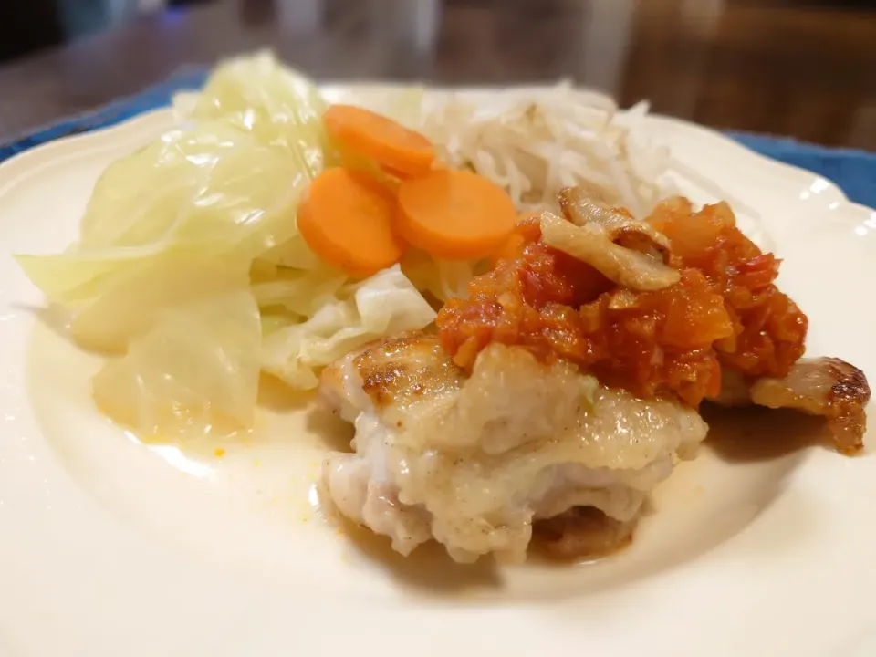 鶏のステーキと茹で野菜(*^^*)|しーPaPaさん