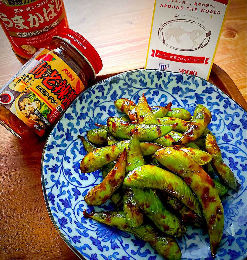 由美さんの料理 指まで美味しい😋うまかばい枝豆～海老辣醤🦐コラボ～