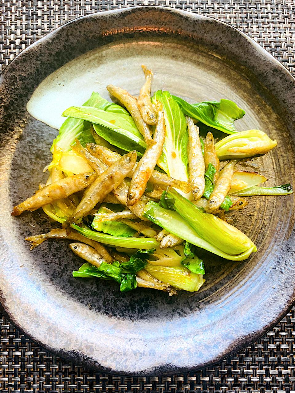 ワカサギと青梗菜のオイスター炒め