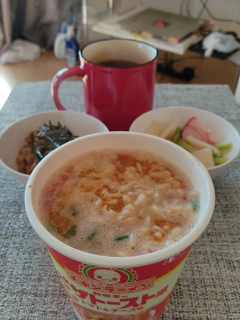 Snapdishの料理写真:チキンラーメン純喫茶のピザトースト風|Rピージャーさん