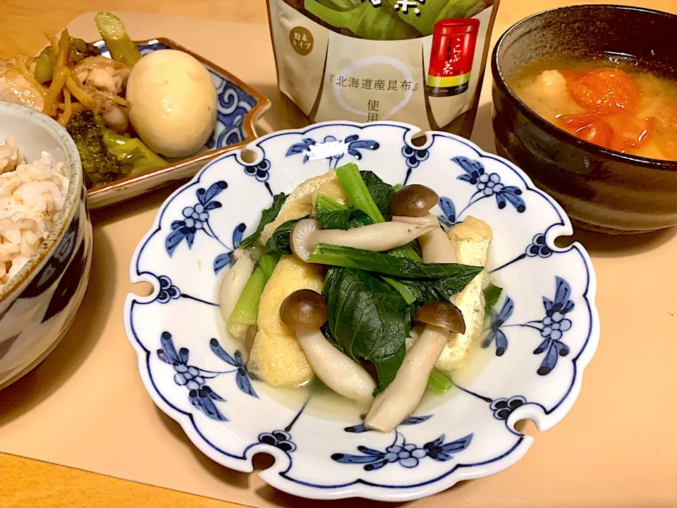 わさび風味こんぶ茶で小松菜の煮物|かなっぺさん