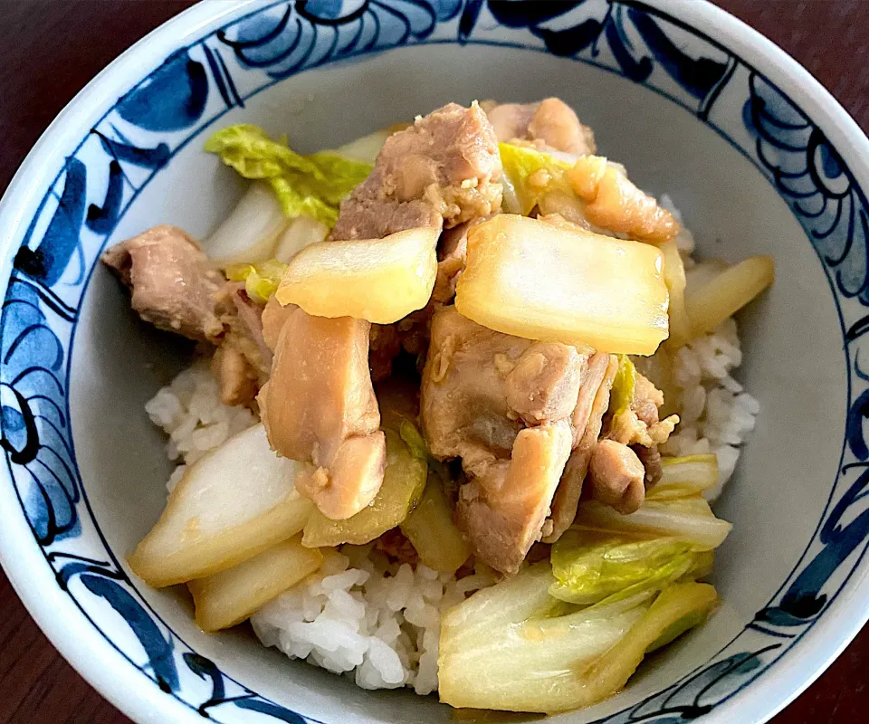 Snapdishの料理写真:白菜と鶏肉のガリバタ炒め丼|あづきさん