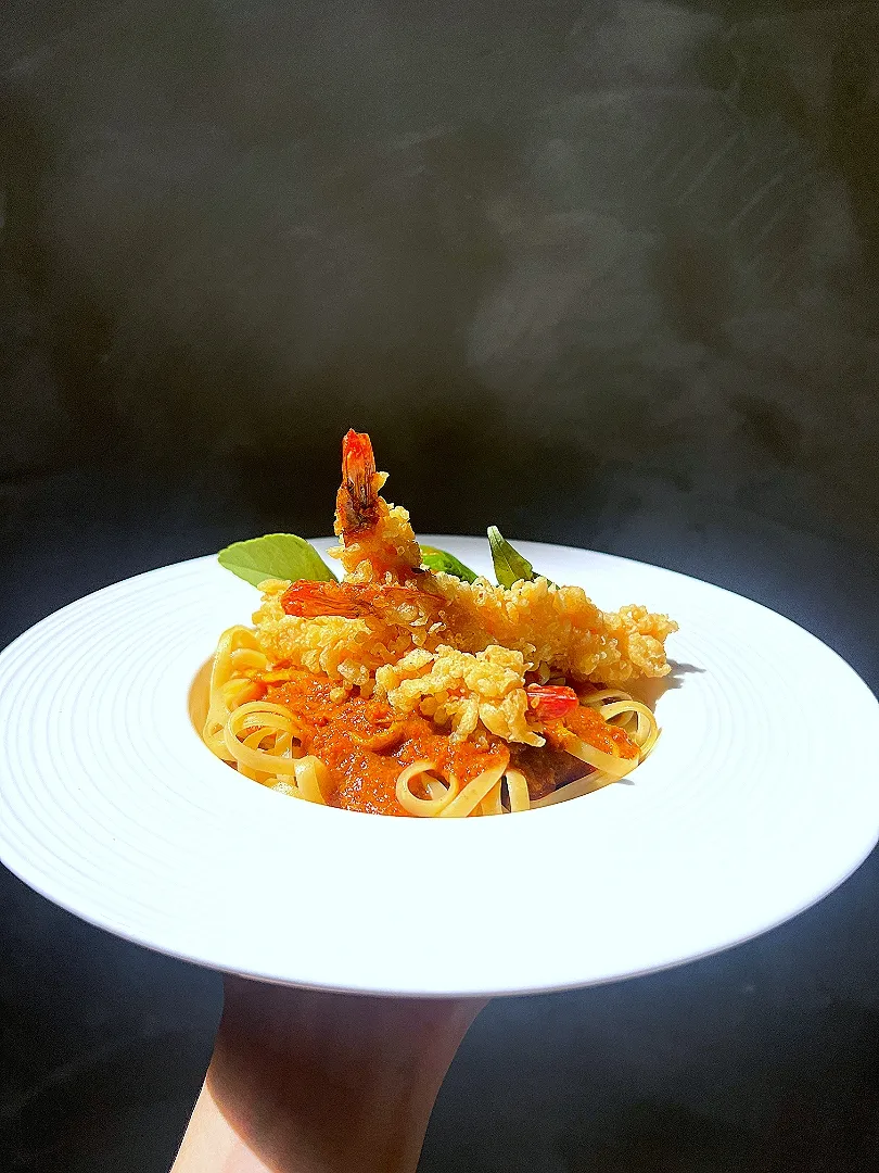 Snapdishの料理写真:Prawn Asam Pedas Pasta|Behind The Door Cafeさん