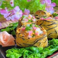 春を感じる🌸ウチの節分いなり👹　中には『アッチさんの菜の花ごはん』入りだっちゃ❗️