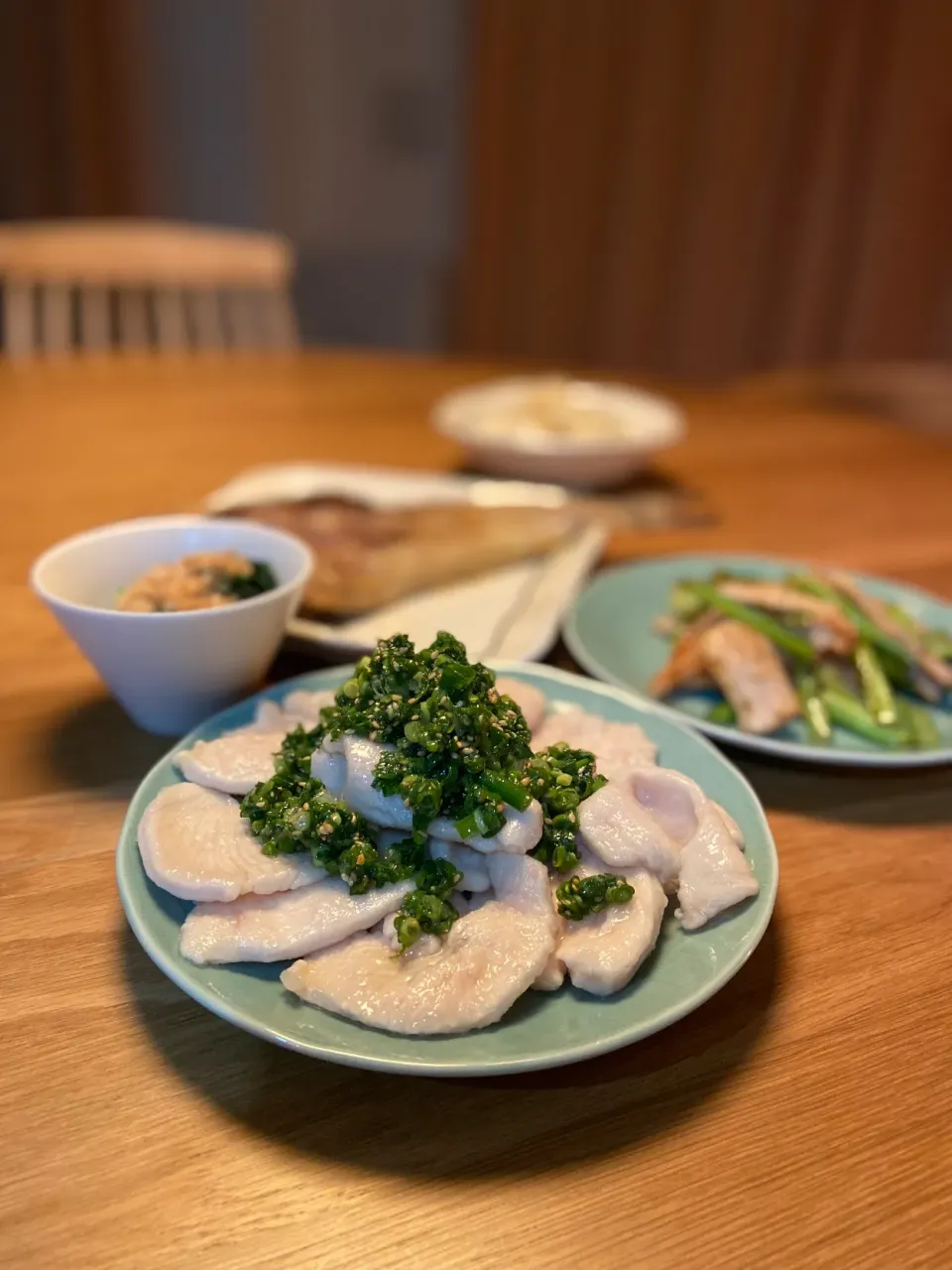 1/21の夕食　茹で鶏を胡麻葱だれ|yoneさん