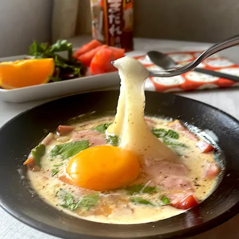 「ヤマサごまだれ専科」を使ってみたSnapdishの料理・レシピ写真:レンジで簡単〜ごまだれカルボ餅