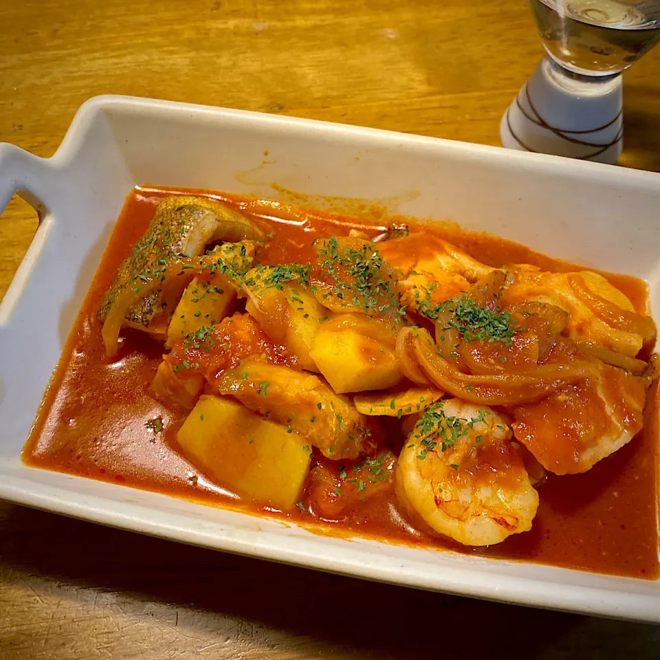 鱈と海老とじゃがいものトマト煮|もえさん