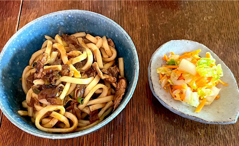 ランチ♯カレーうどん♯白菜と人参の梅酢和え♯在宅勤務|小松菜さん