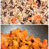 Dirty Rice with black beans and panfried pork