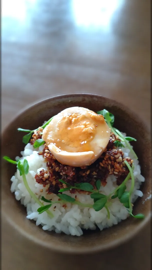 カリカリしょうゆ丼煮卵乗せ🥚|かのさん