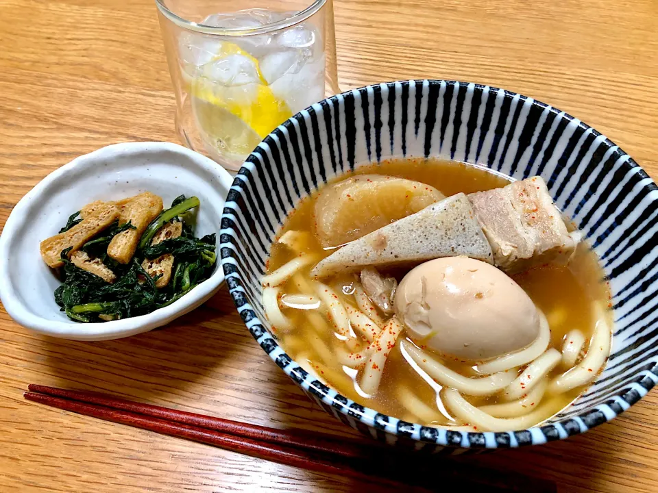 おでんうどんと春菊の和え物|Makiさん