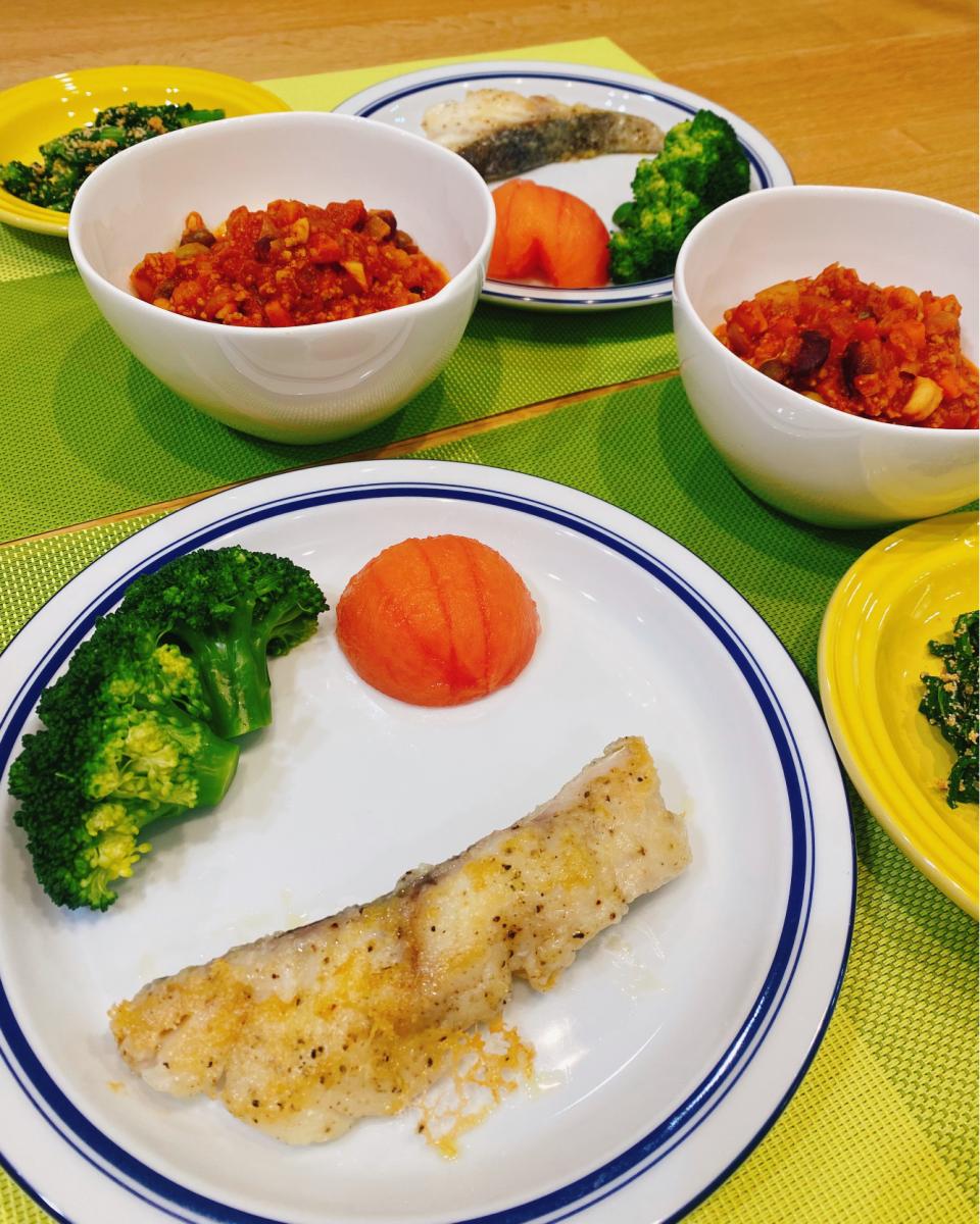 白身魚のソテー＆チリコンカン