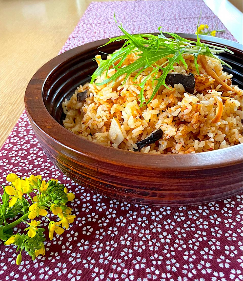 大豆ミートとさきいかの炊き込みご飯キムチ味
