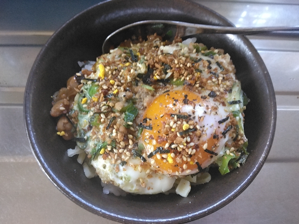 なめ茸と肉そぼろ入りショゴス丼