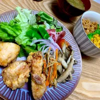 Snapdishの料理写真:鶏そぼろ丼と唐揚げ🐓|みちゃんさん