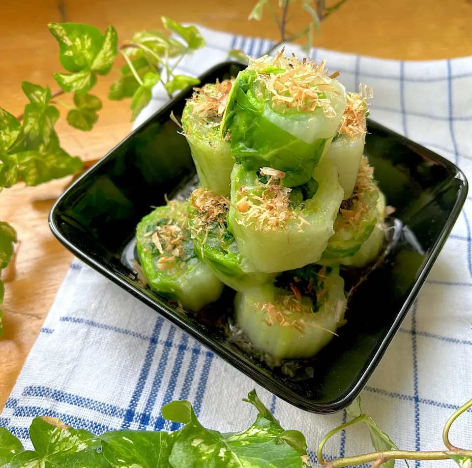 🗼いつもの日常食　白菜と小松菜のお浸し🥬をお浸しタワーに😋|Hollyさん