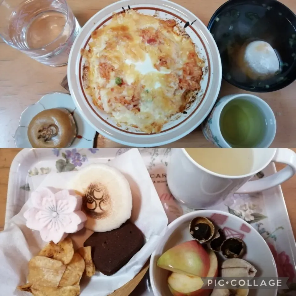 Snapdishの料理写真:ライスグラタンとおやつ|よっちんさん