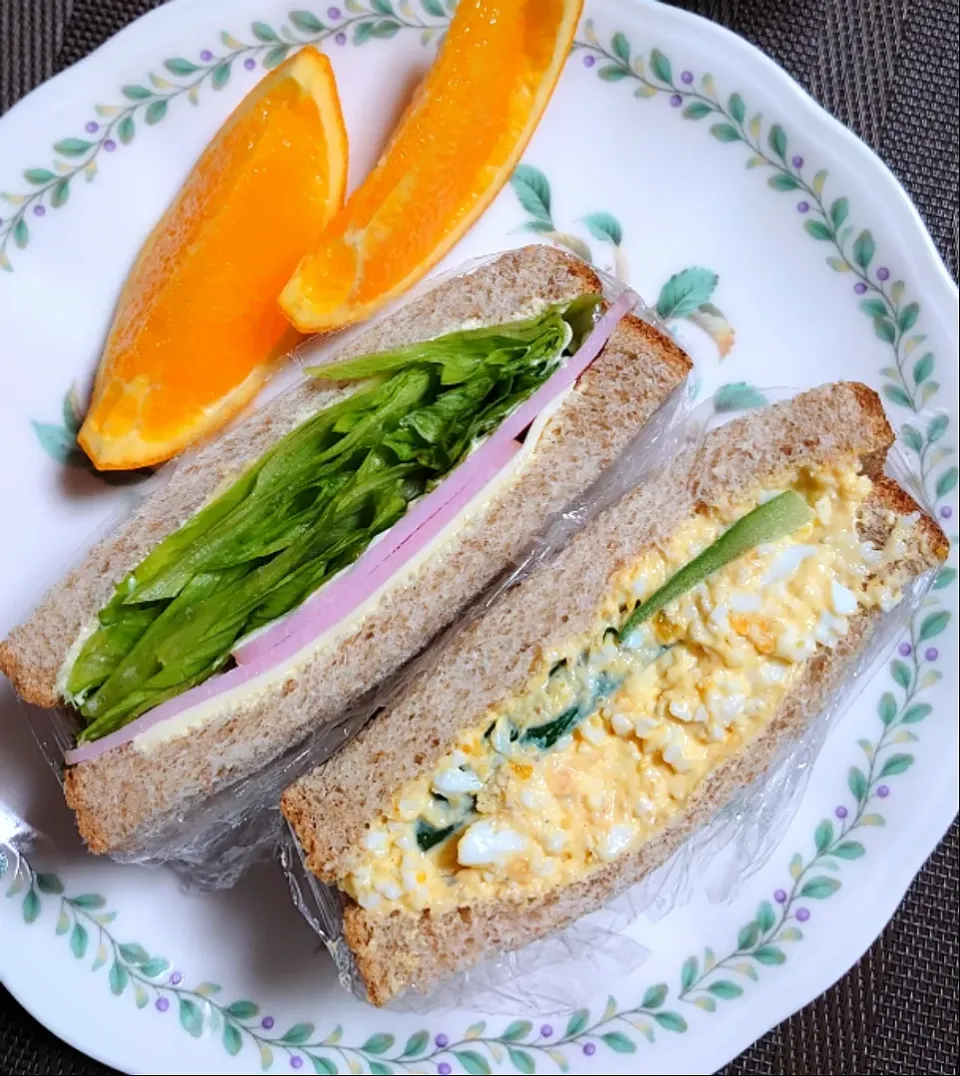 全粒粉食パンでサンドイッチ朝ご飯🌅|ポチさん