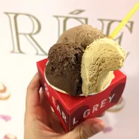 アールグレイ専門店のアイスを頂きました🍨
ほうじ茶、ショコラ、ジャンドゥーヤと
それぞれどれもしっかり主張していて
スプーンの行く手が止まらない🤤|dish＆mealさん