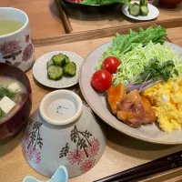 Snapdishの料理写真:てりたまチキン定食(昨夜の晩ごはん)|kozue512さん