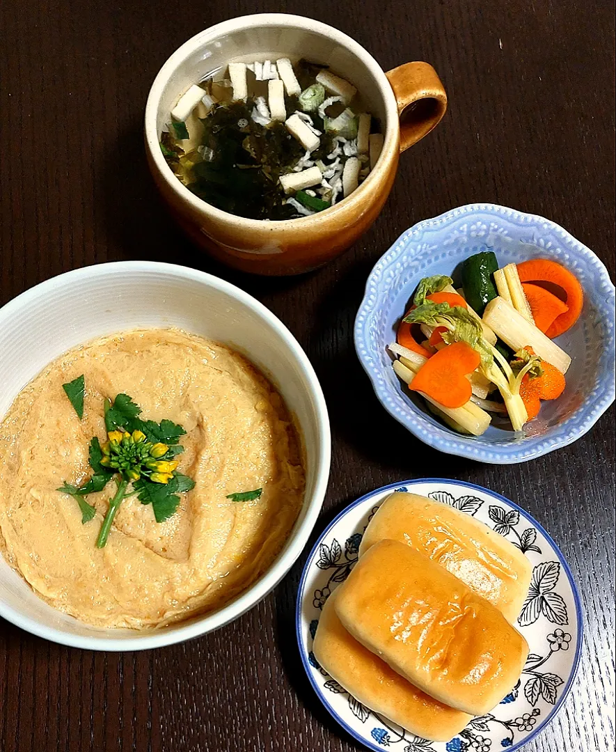 ヒガシマルラーメンスープで茶碗蒸し|きつねさん