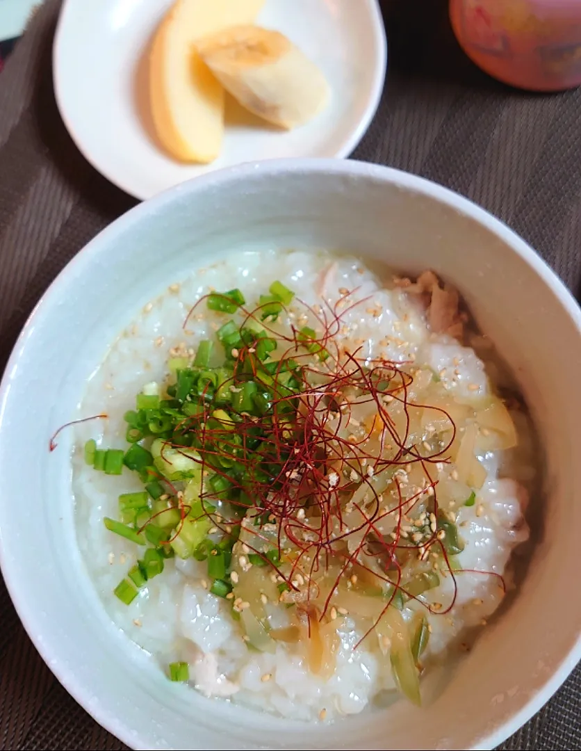 手羽元で炊いたお粥で、朝から七草粥ご飯🌅|ポチさん