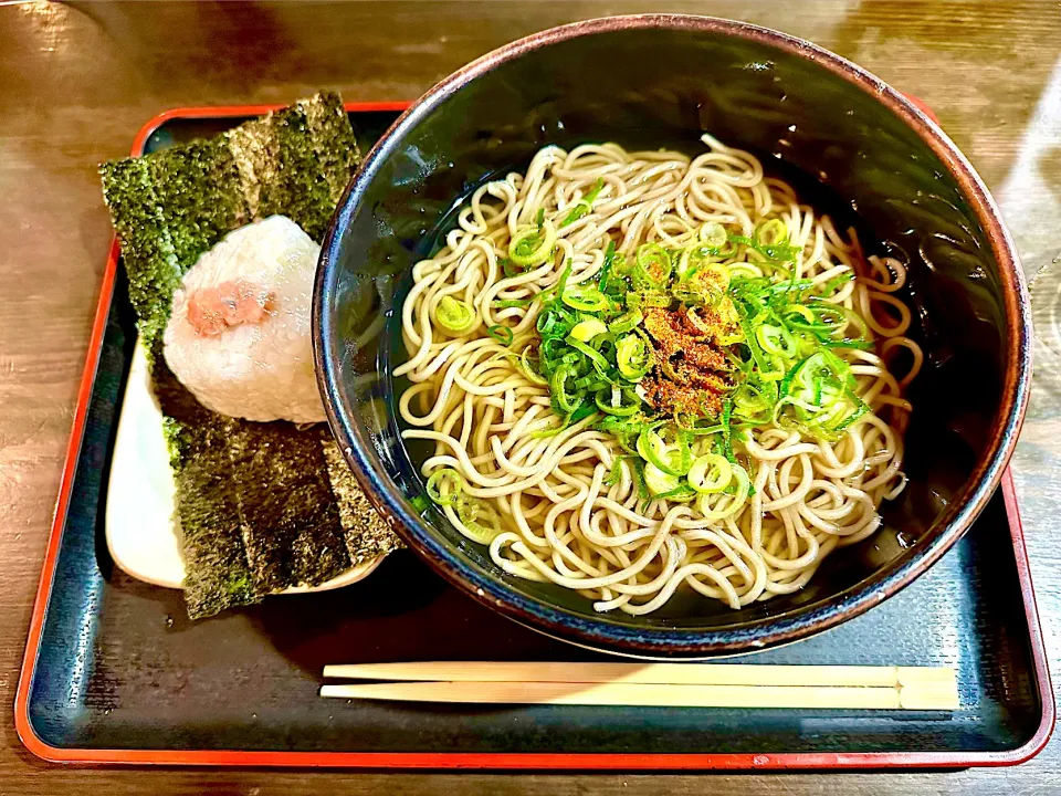 Snapdishの料理写真:かけ蕎麦とおにぎり|にゃあ（芸名）さん