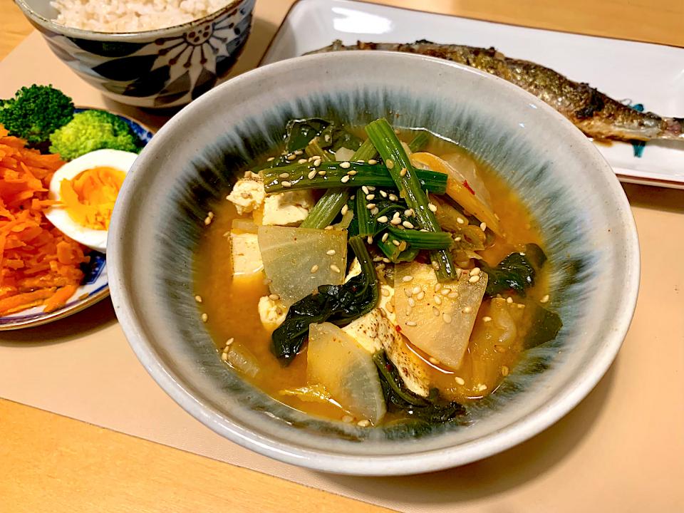 ほうれん草と豆腐のキムチスープ