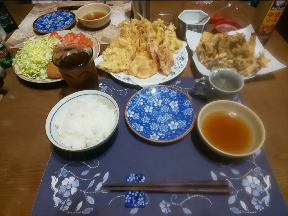 Snapdishの料理写真:自家製天ぷら盛り合わせとフライプレート(夕飯)|enarinさん