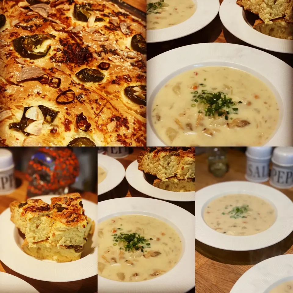 Snapdishの料理写真:Lunch ! Lunch ! 
Clam & Prawn Chowder with Homemade Jalapeños Honey & Garlic Bread 🥖 
#bread #soup #chowder #chefemanuel 
#homecooking 
#lovecooking|Emanuel Hayashiさん