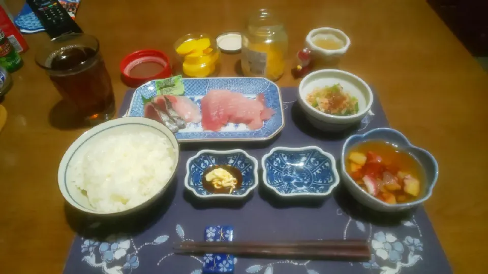 刺身三点とタコの酢の物(夕飯)|enarinさん