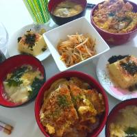 夕食(*^^*)
カツ丼
卵豆腐
もやしとキムチのナムル
ワンタンと卵のワカメスープ