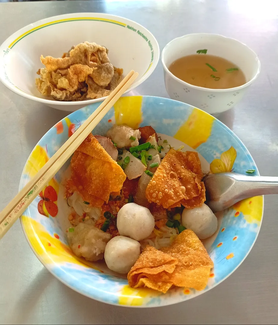 Snapdishの料理写真:Dry Noodles w/ Fish Balls & Fish Skin Crisps 🍜🐟🤌🏻|An'leeさん