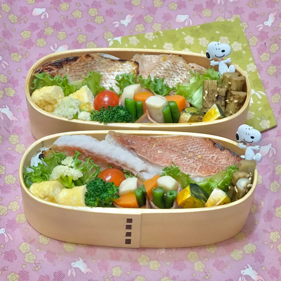 赤魚の西京味噌漬けグリル☘️の双子ちゃんお弁当💙❤️  2/7金|sweet homeさん