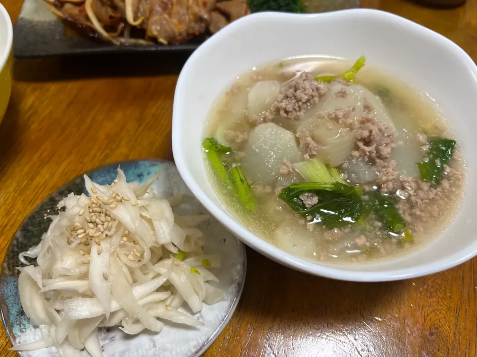 蕪のとろとろ煮と皮のお漬物|さんだーさん