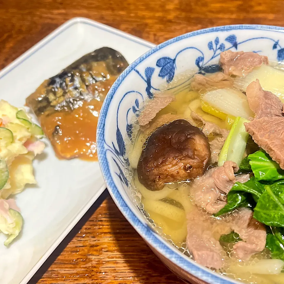 肉うどん　サバ味噌煮　ポテサラ|TODOさん