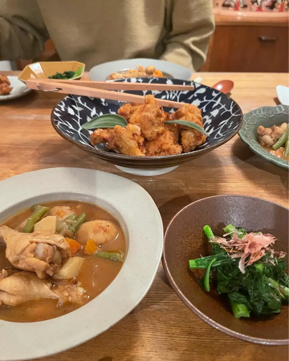 鶏胸肉唐揚げ＆スープカレー＆菜の花おひたし❗️|バタコさん