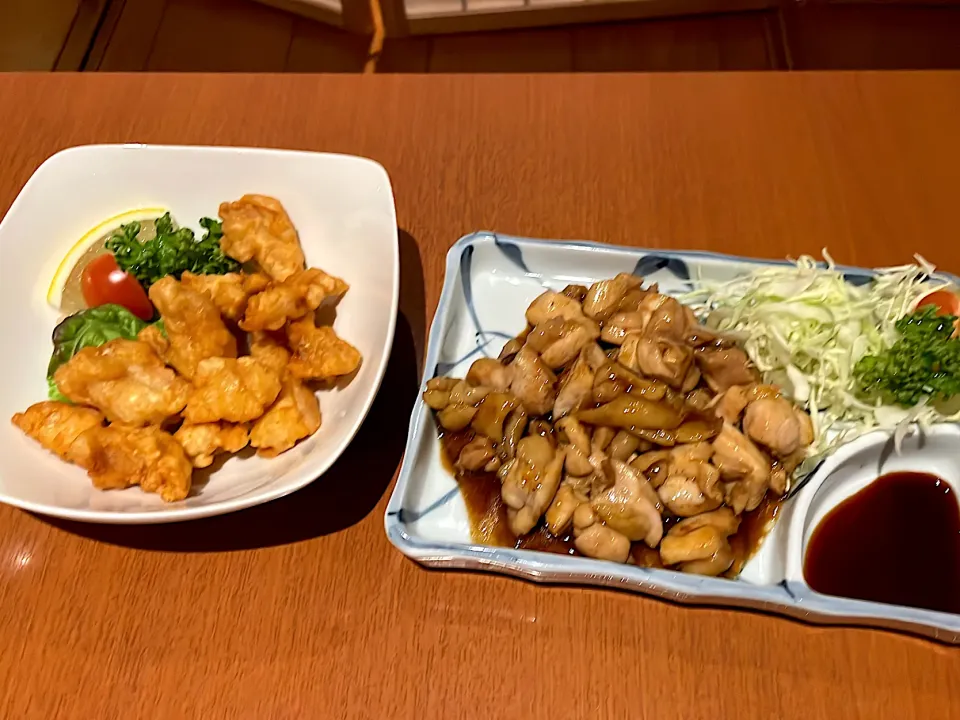 Snapdishの料理写真:鶏もも焼きと軟骨唐揚げ|なつパパさん