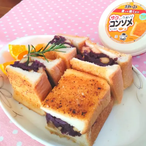 「ポテトースト コンソメ風味」を使ってみたSnapdishの料理・レシピ写真:コンソメ風味と紫芋で揚げパン風に