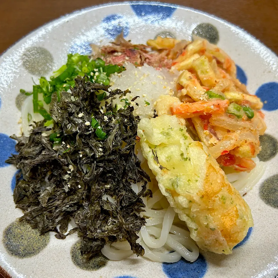 Snapdishの料理写真:野菜、ちくわチーズ天のぶっかけうどん|みほままこさん