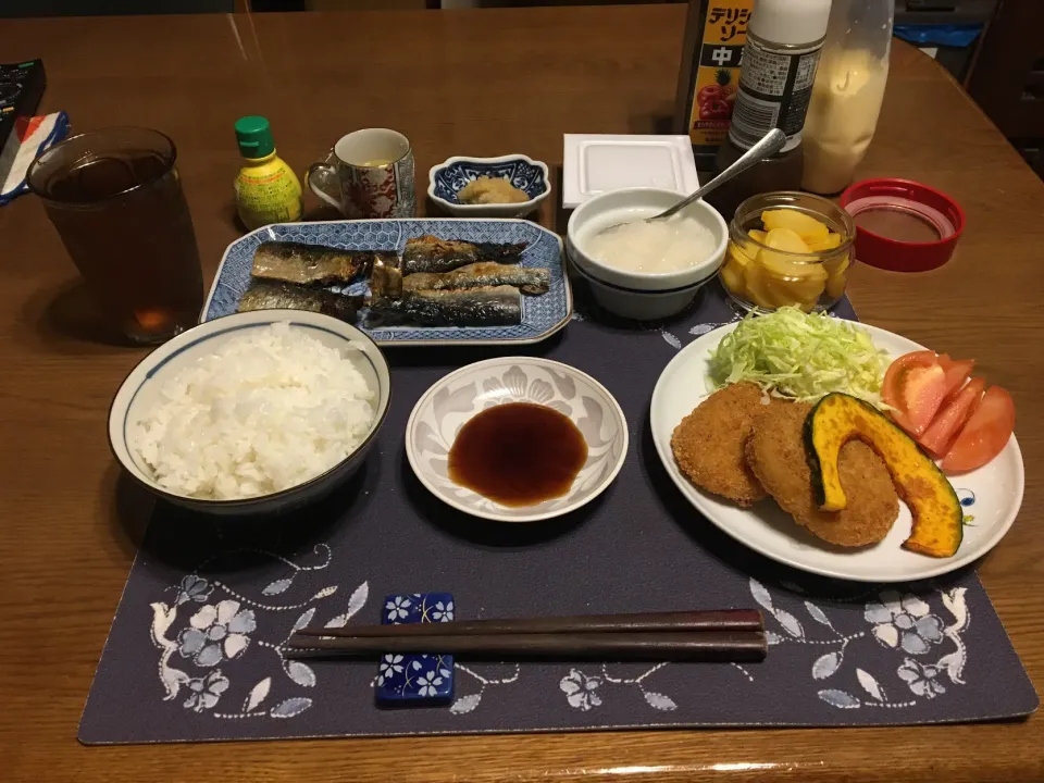 Snapdishの料理写真:みがきにしんの網焼きと揚げ物プレート(夕飯)|enarinさん